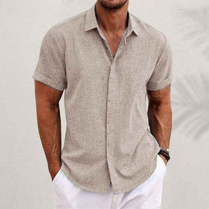 Men's Solid Color Loose Linen T-Shirt - Short Sleeve Casual Tee