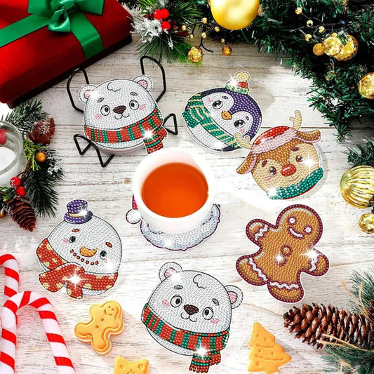 6 Packs Christmas Rhinestone Art Coasters with Holder - 5D DIY Set