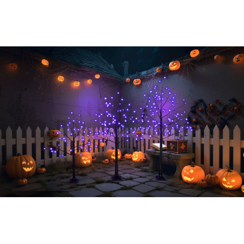 Halloween Spooky Tree Set - 3 Pack with Purple Lights (4FT, 5FT, 6FT)