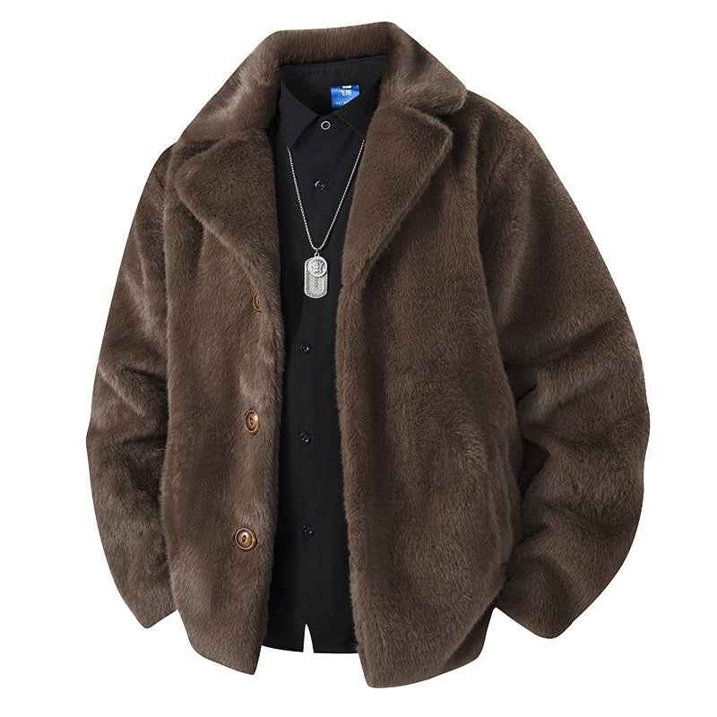 Fleece-lined Thick Mink Fur Coat With Large Size Lapel Casual Jacket