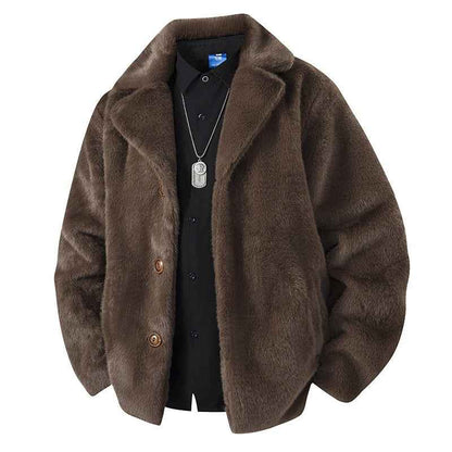 Fleece-lined Thick Mink Fur Coat With Large Size Lapel Casual Jacket
