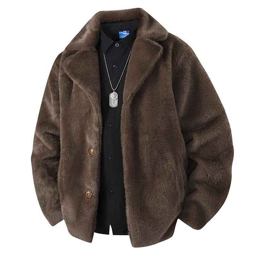 Fleece-lined Thick Mink Fur Coat With Large Size Lapel Casual Jacket