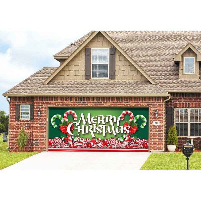 Christmas Garage Door Cover - Polyester Background Hanging Cloth Holiday Party Decoration - DropOnline.co