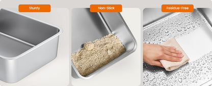Stainless Steel Open Top Cat Litter Box — High Sided with Step, Scoop & Brush