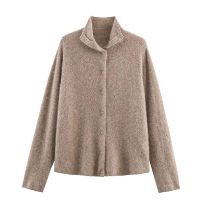 Korean-style Loose Casual High-neck Sweater Cardigan For Women