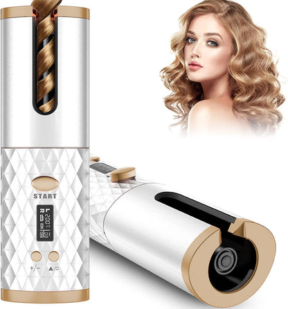 Portable Automatic Hair Curler, Ceramic Rotating Wireless Auto Curling Iron Wand, Portable USB Rechargeable Spin Curler For Hair Styling - DropOnline.co