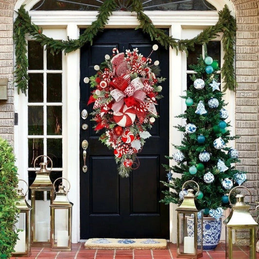 Christmas Upside Down Tree Door Wall Decoration - Candy Style Holiday Door Hanger (50x30cm)