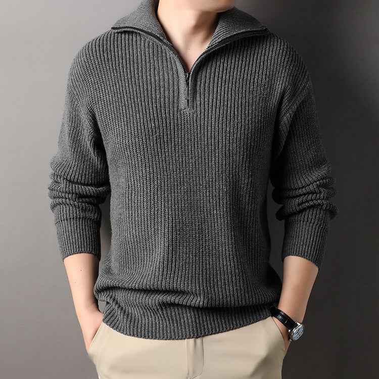 Polo Collar Men's Half Turtleneck Sweater