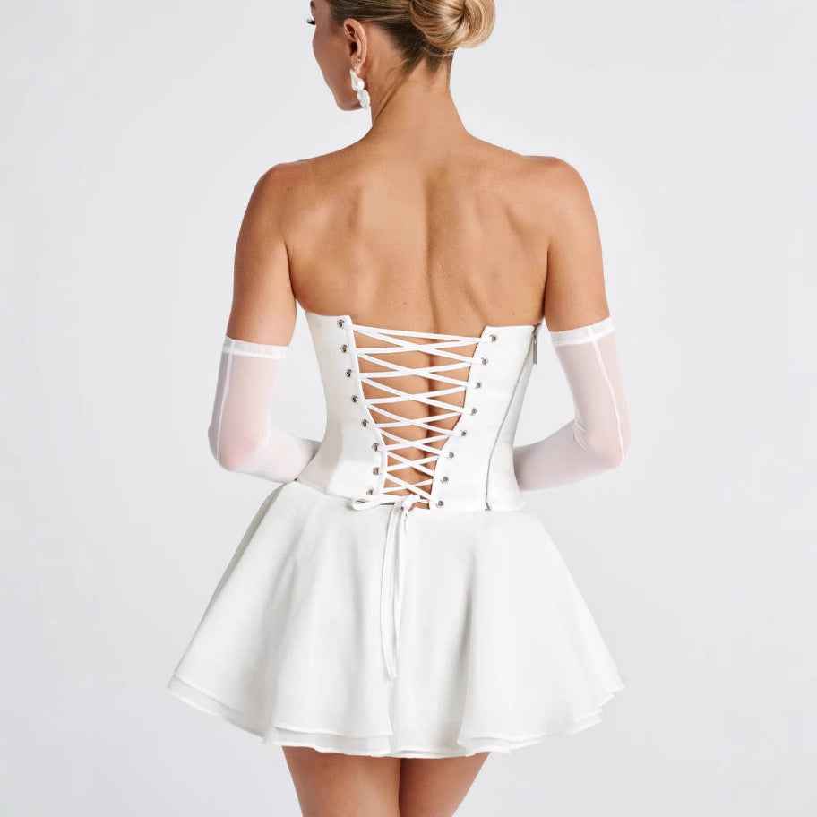 French Solid Color Tube Top Dress With Sleeves