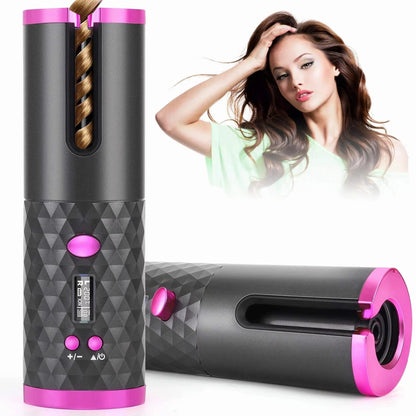 Portable Automatic Hair Curler, Ceramic Rotating Wireless Auto Curling Iron Wand, Portable USB Rechargeable Spin Curler For Hair Styling - DropOnline.co