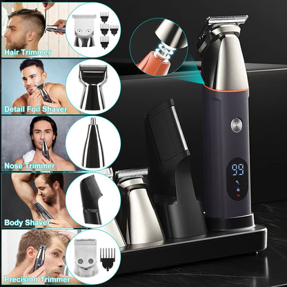 1Set All In One Beard Trimmer For Men With 5 Trimmer Heads IPX5 Waterproof Electric Razor For Face Nose Body Beard Cordless Hair Shaver Clipper Grooming Kit For Men Husband Father - DropOnline.co