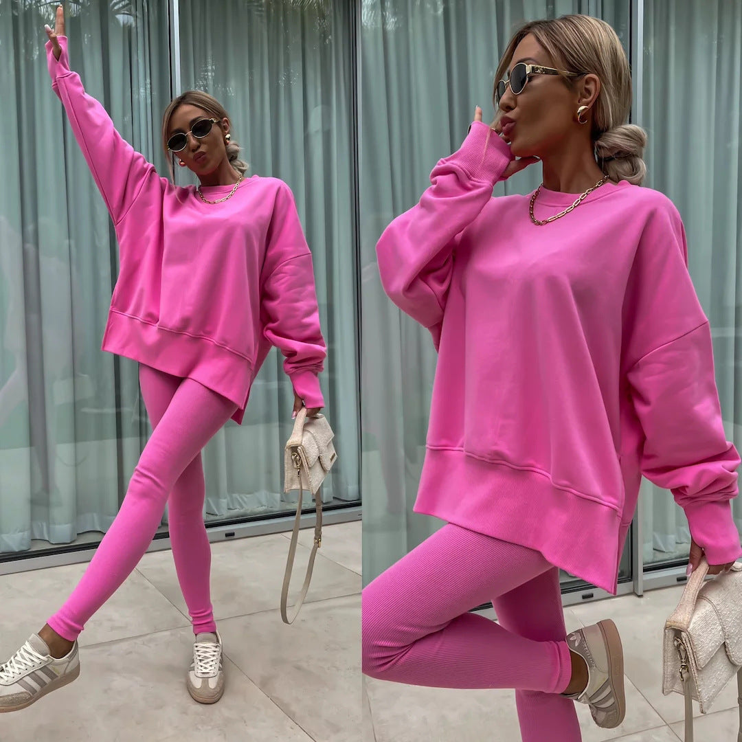 Women's Casual Sweatshirt and Pants Set - Comfortable Loungewear Outfit