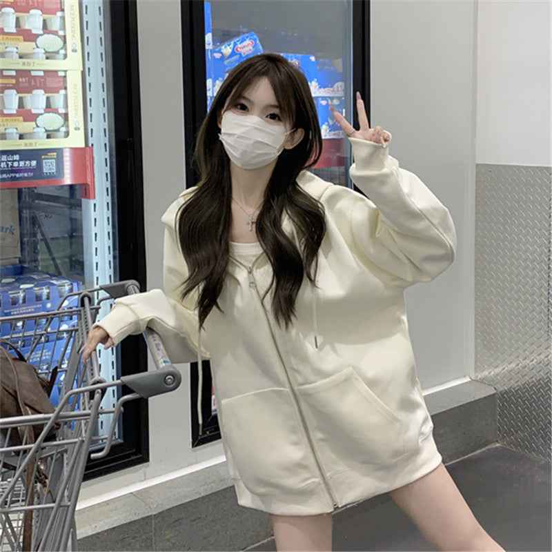 Hooded Loose All-matching Zipper Cardigan Sweater