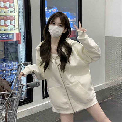 Hooded Loose All-matching Zipper Cardigan Sweater