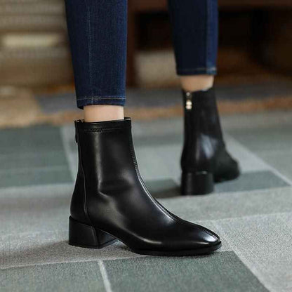 New Chunky Heel Square Toe Ankle Boots
