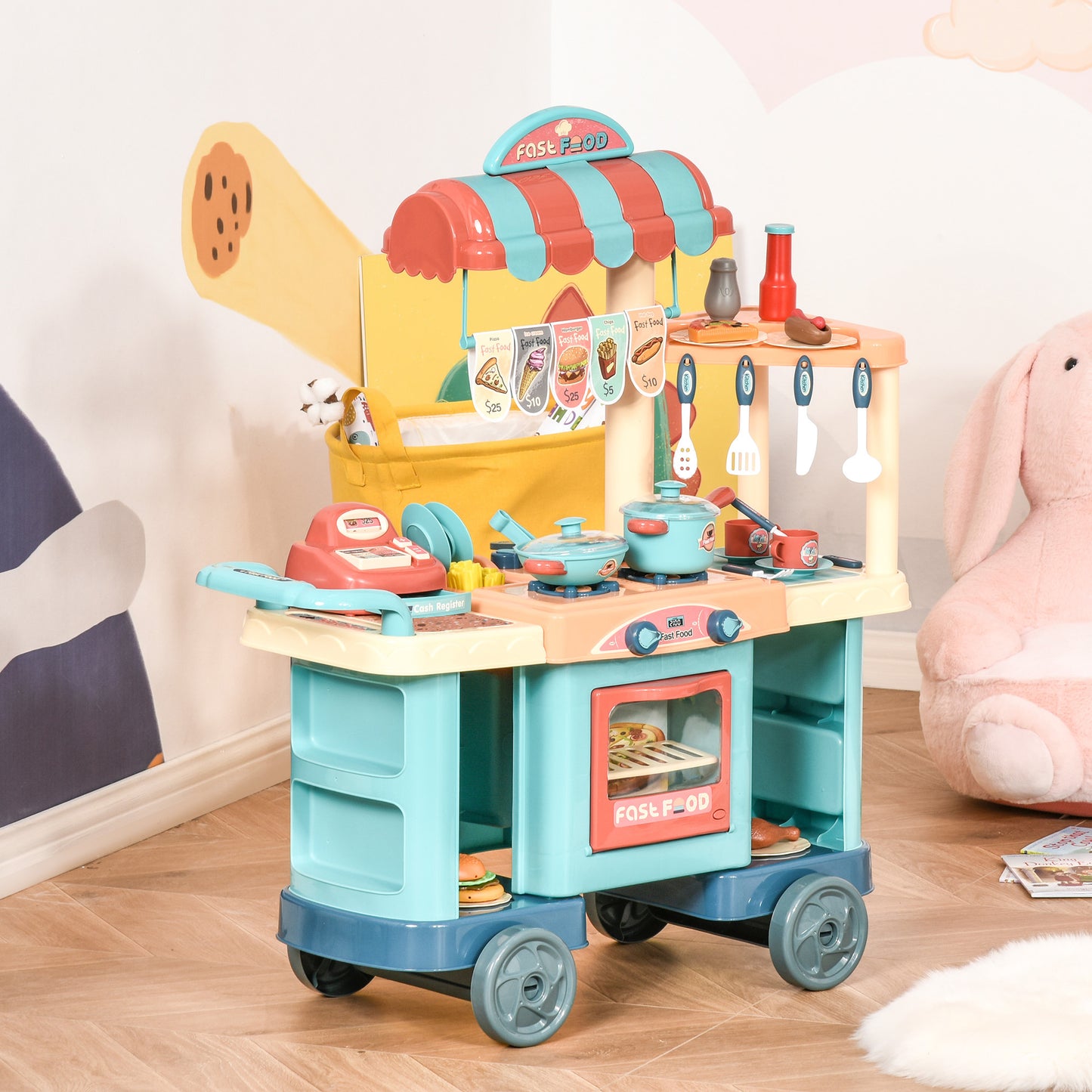 Kids Kitchen Food Stand with Play Food