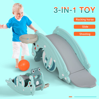 3-in-1 Kids Portable Slide Rocking Horse Toy with Basketball Hoop for Age 1.5-3 Boys and Girls