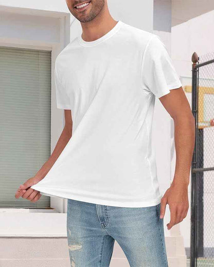 Men's White Basic Crewneck T-Shirt - Water Repellent Cotton Polyester Tee