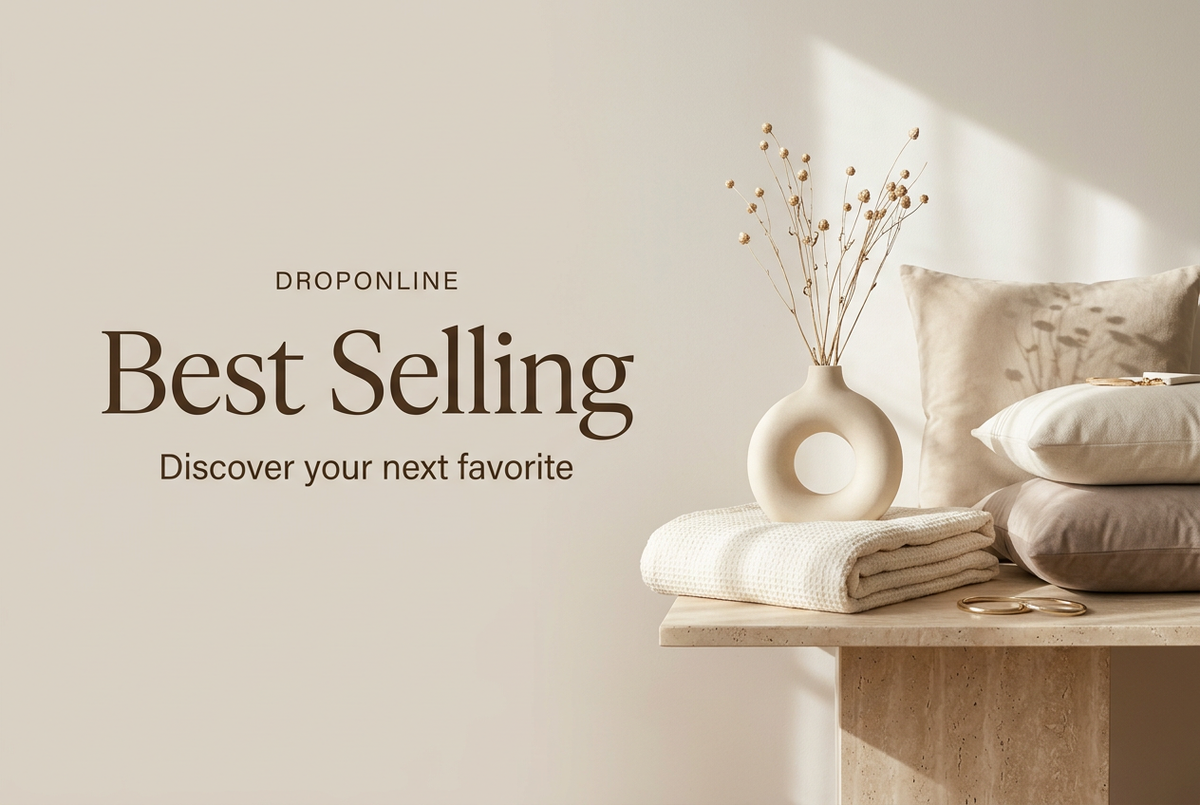 DropOnline Best Selling banner in warm beige and ivory