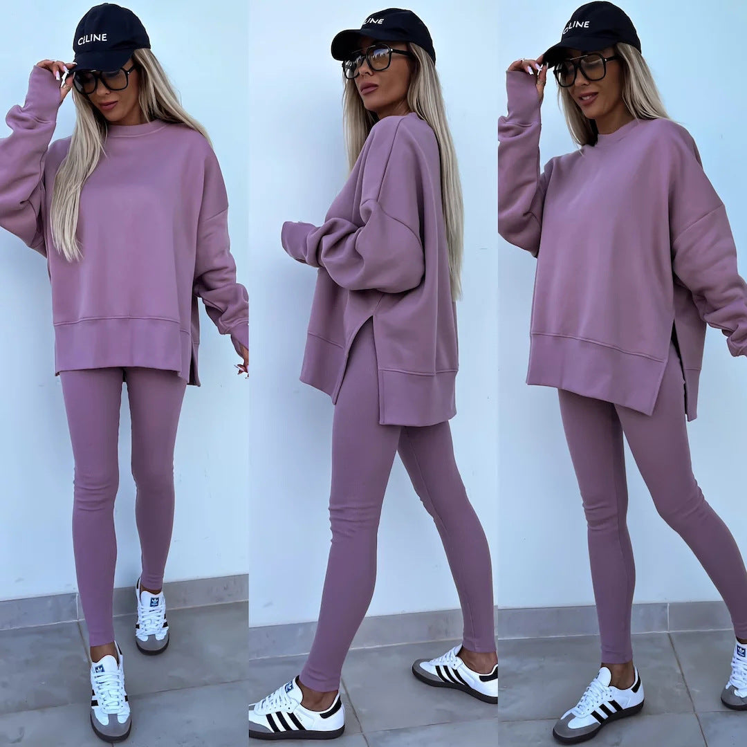 Women's Casual Sweatshirt and Pants Set - Comfortable Loungewear Outfit