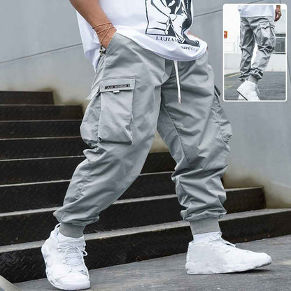 Men's Multi-Pocket Cargo Pants - Hip-Hop Streetwear Drawstring Trousers