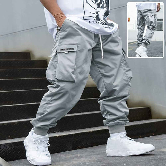 Men's Multi-Pocket Cargo Pants - Hip-Hop Streetwear Drawstring Trousers