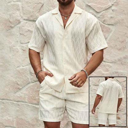 Men's 2-Piece Summer Tracksuit Set - Casual Button Shirt & Shorts Beach Outfit