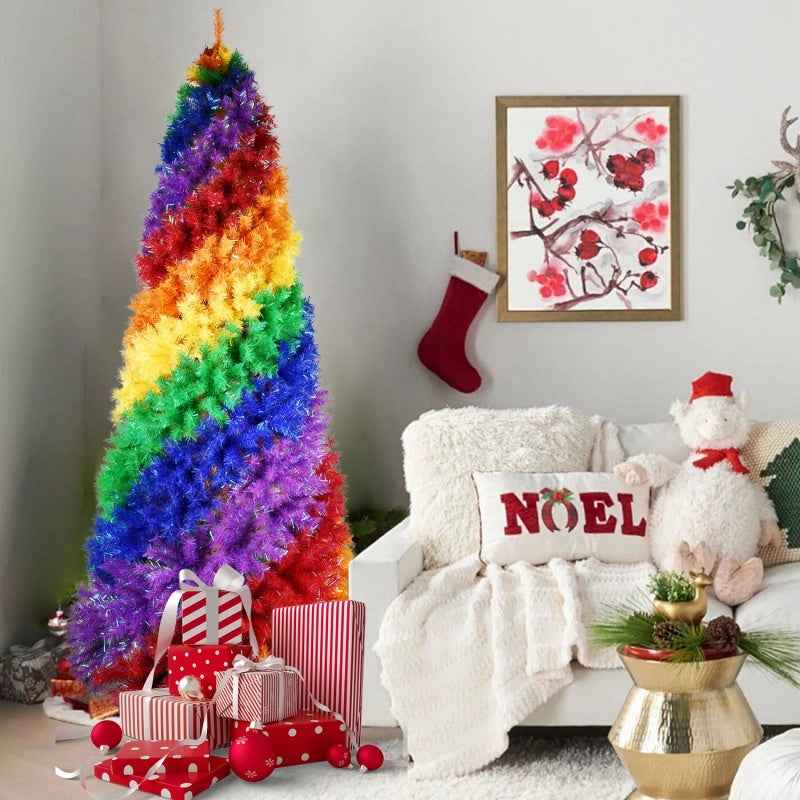 Artificial Colorful Rainbow Christmas Tree - 6FT-7.5FT Hinged PVC Tree