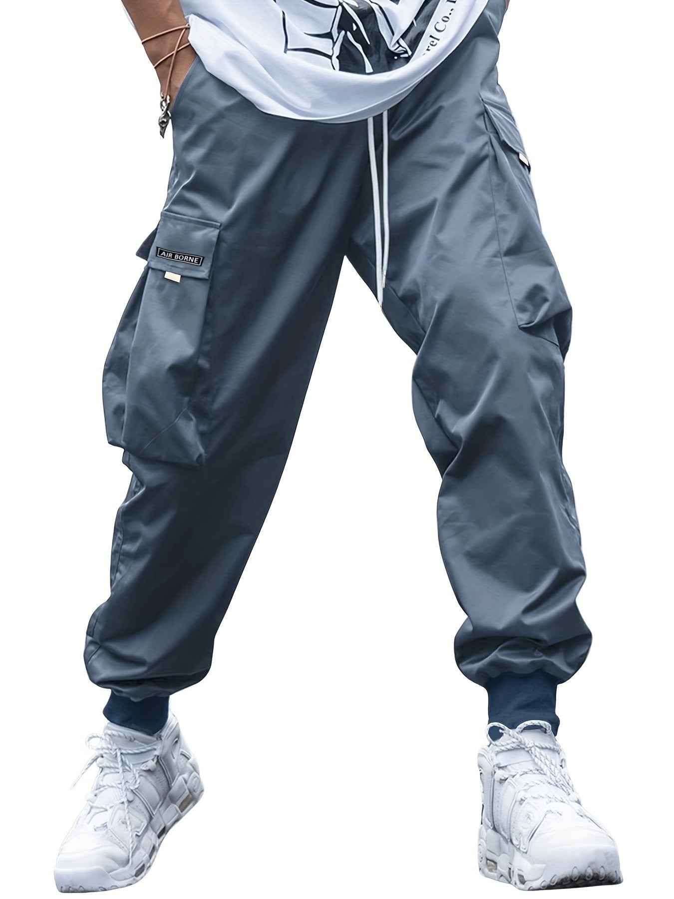 Men's Multi-Pocket Cargo Pants - Hip-Hop Streetwear Drawstring Trousers