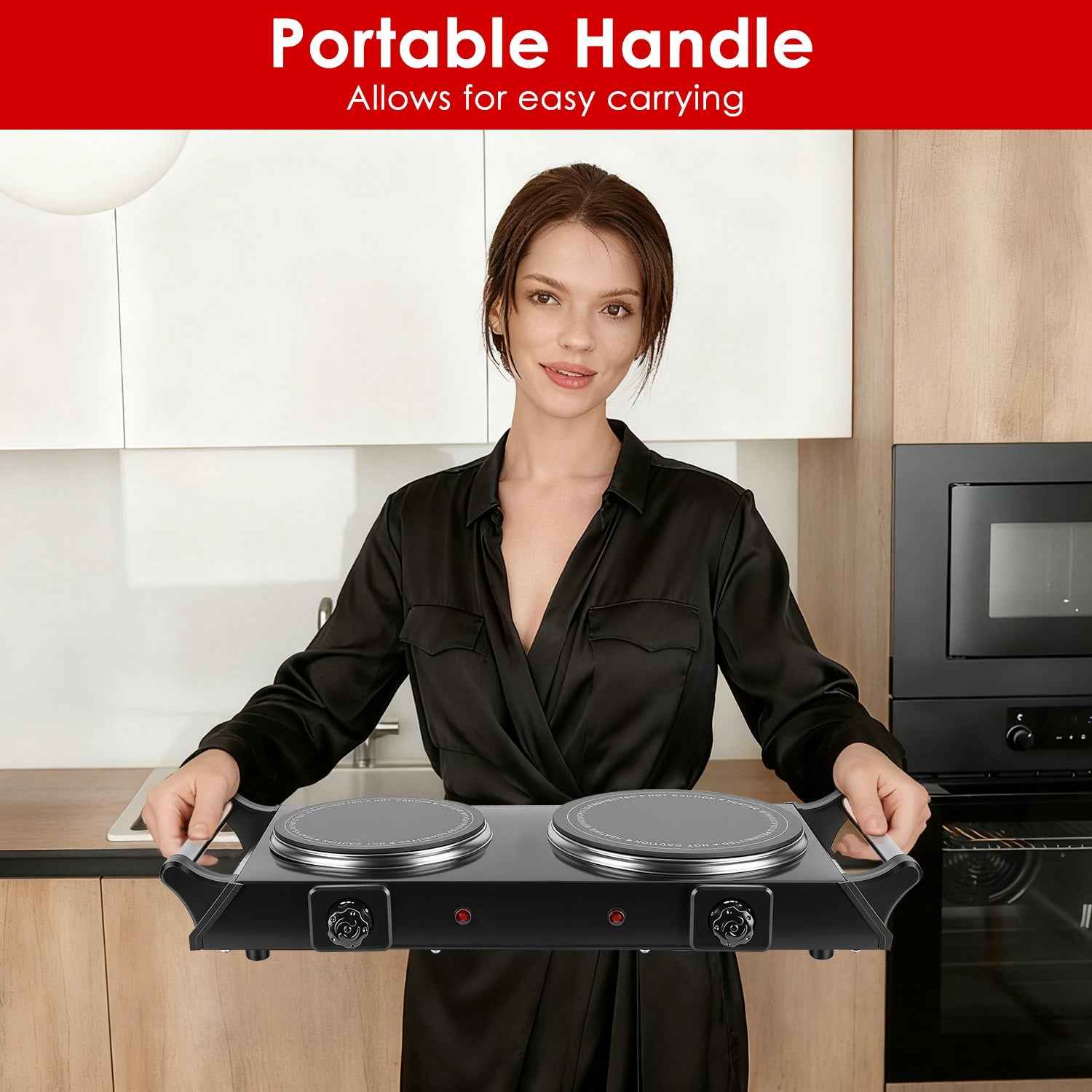 1800W Electric Double Burner Portable Heating Hot Plate Stove Countertop RV Hotplate With 5 Temperature Stepless Adjustments Portable Handles