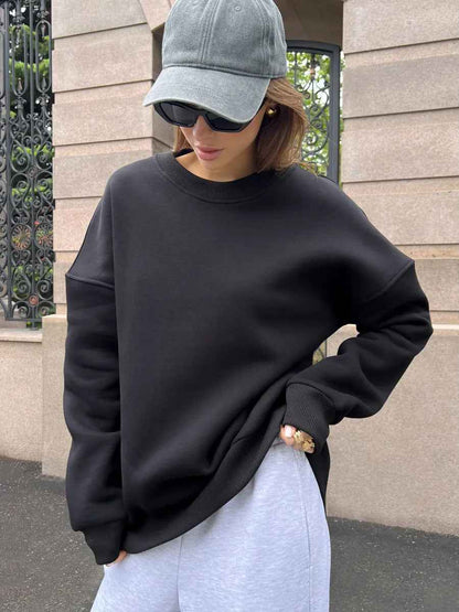 Fashionable Casual Retro Solid-color Thickened Crewneck Sweatshirt