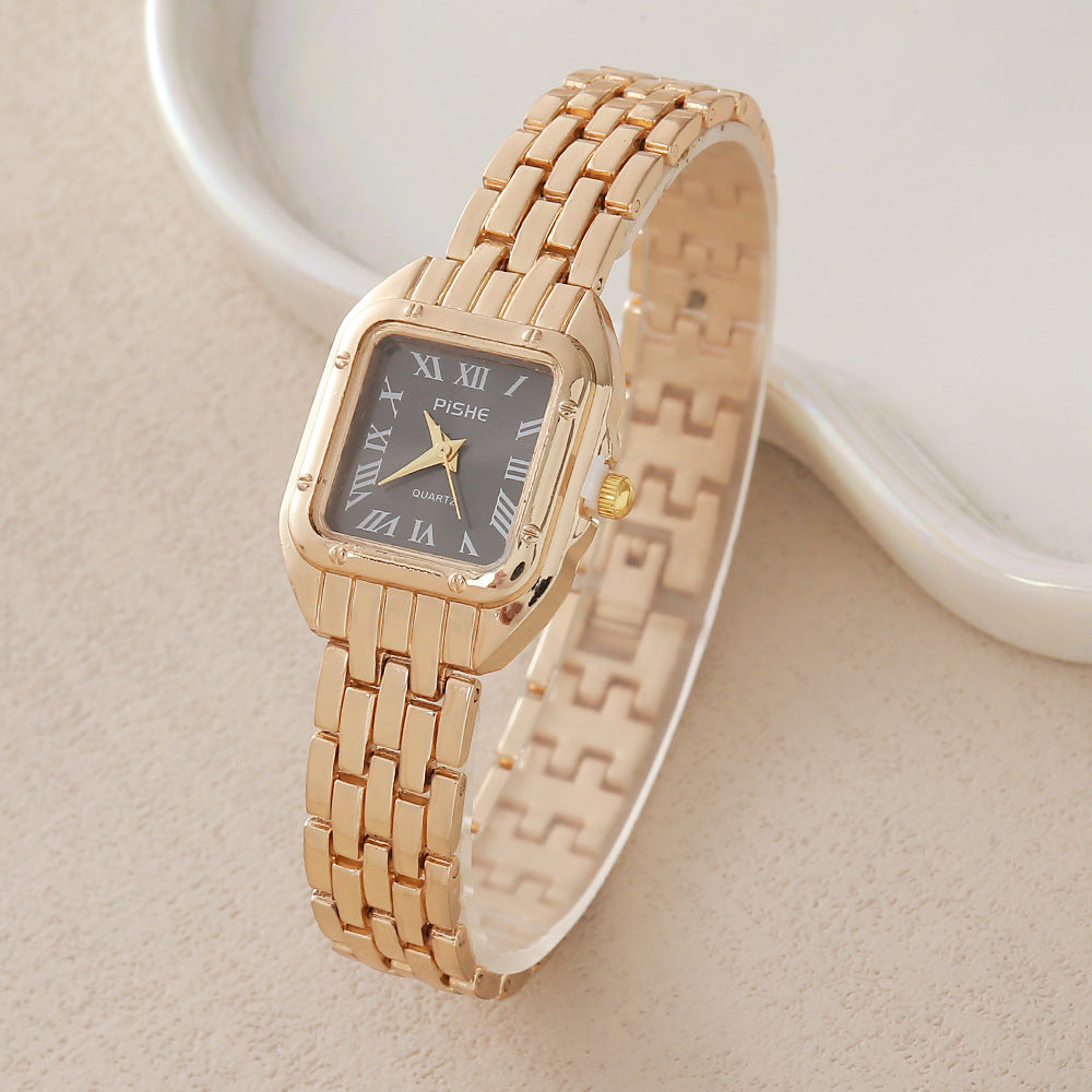 Gold Steel Band Quartz Watch - Elegant Bracelet Timepiece