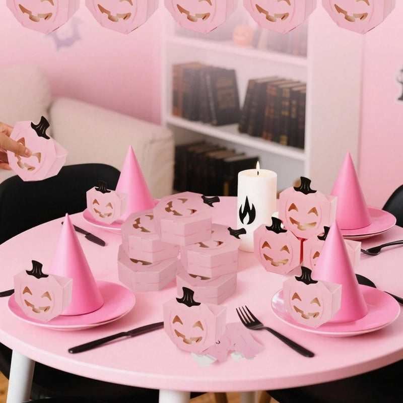 Pink Halloween Gift Boxes - 20 Pcs Pumpkin Shaped Treat Boxes