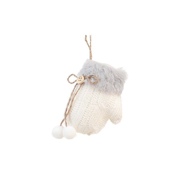 White Plush Christmas Ornaments - Wool Sled & Knitted Gloves Tree Pendant Decorations