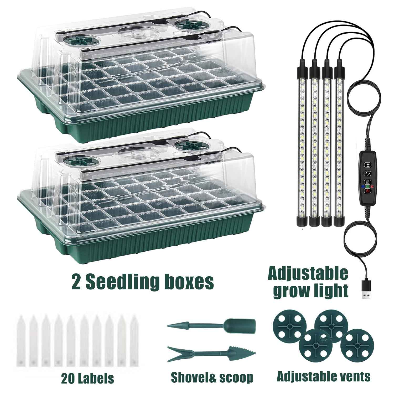 2 Pcs Plant Propagation Station With Grow Light, Seedling Starter Trays With Timing Controller, Plant Tray For Seeds Growing Starting