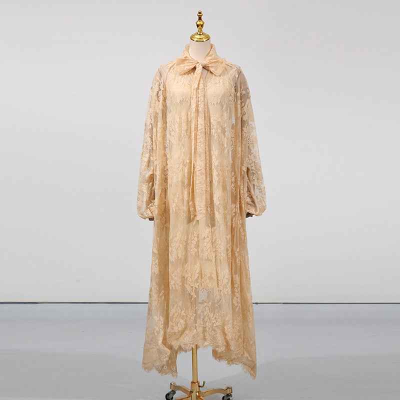 Vietnamese-style Embroidered Heavy-duty Long-sleeve Loose Ruffle Dress