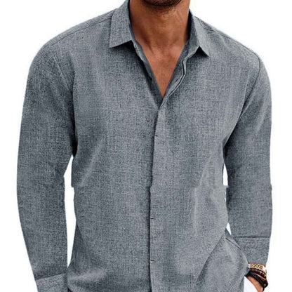 Men's Long Sleeve Cotton Linen Undershirt - Solid Color T-Shirt