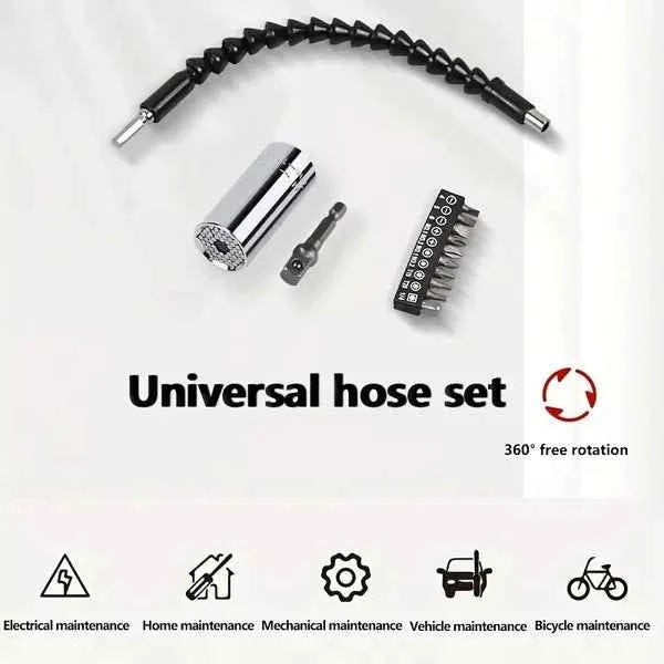 Universal Socket Wrench Self-adjusting Socket Suitable For Standard Ratchet Wrench Electric Drill Adapter 1pc 11.6-inch Flexible Drill Bit Extension Shaft With Drill Bit Set, Complete Set Of Screw Hea