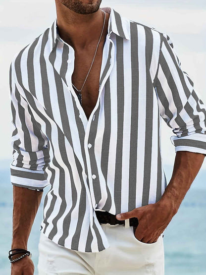 Men's Yarn-Dyed Striped Casual Shirt - Long Sleeve Loose Fit