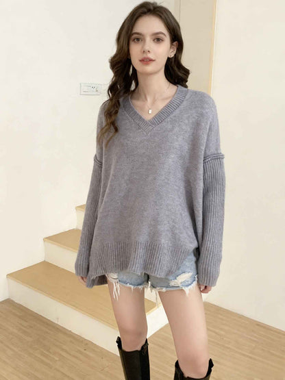 Knitwear Women's V-neck Plus Size Fashion Pullover Sweater
