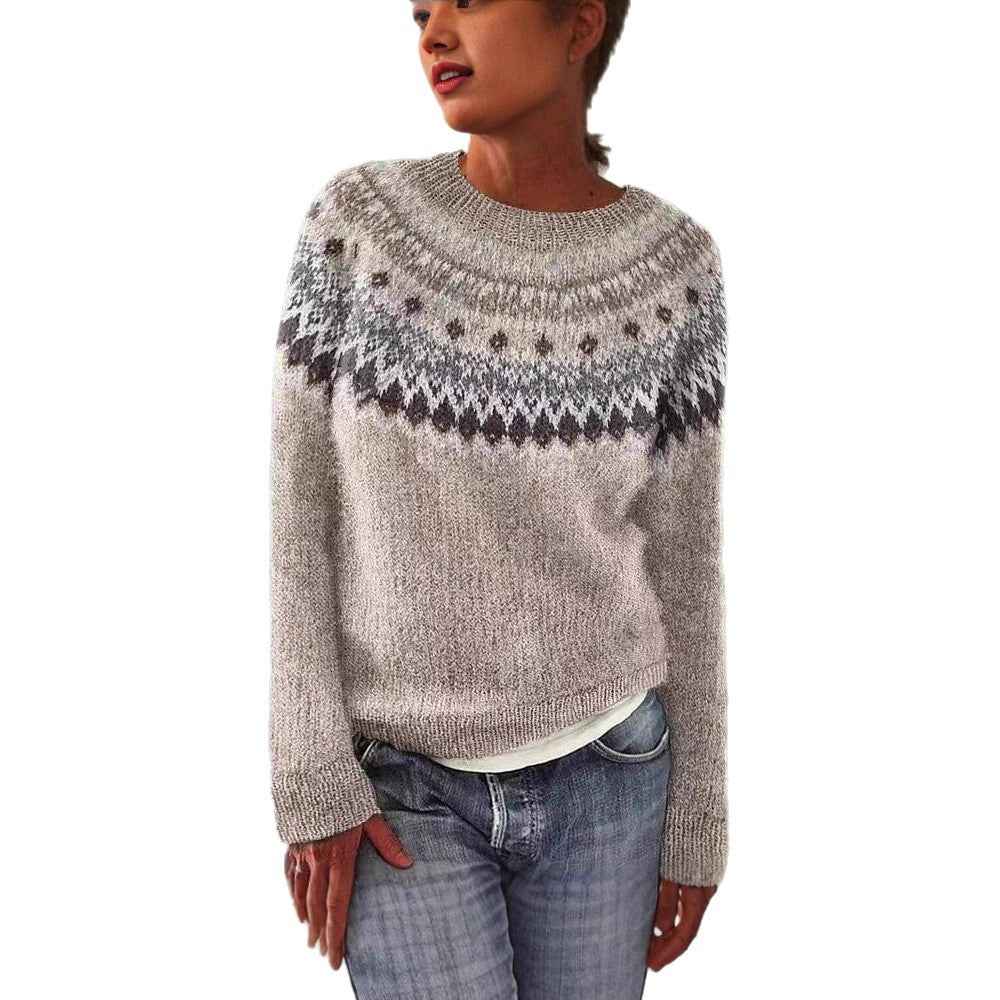 Women's Round-neck Color-block Loose Sweater
