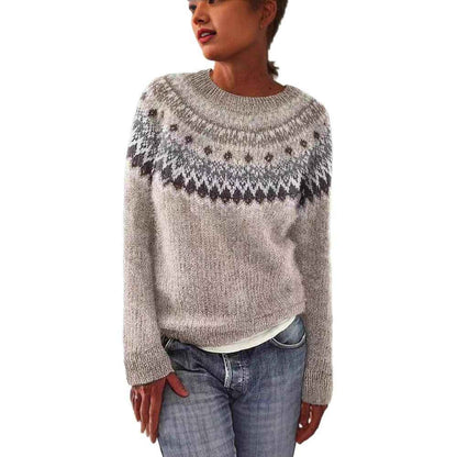 Women's Round-neck Color-block Loose Sweater