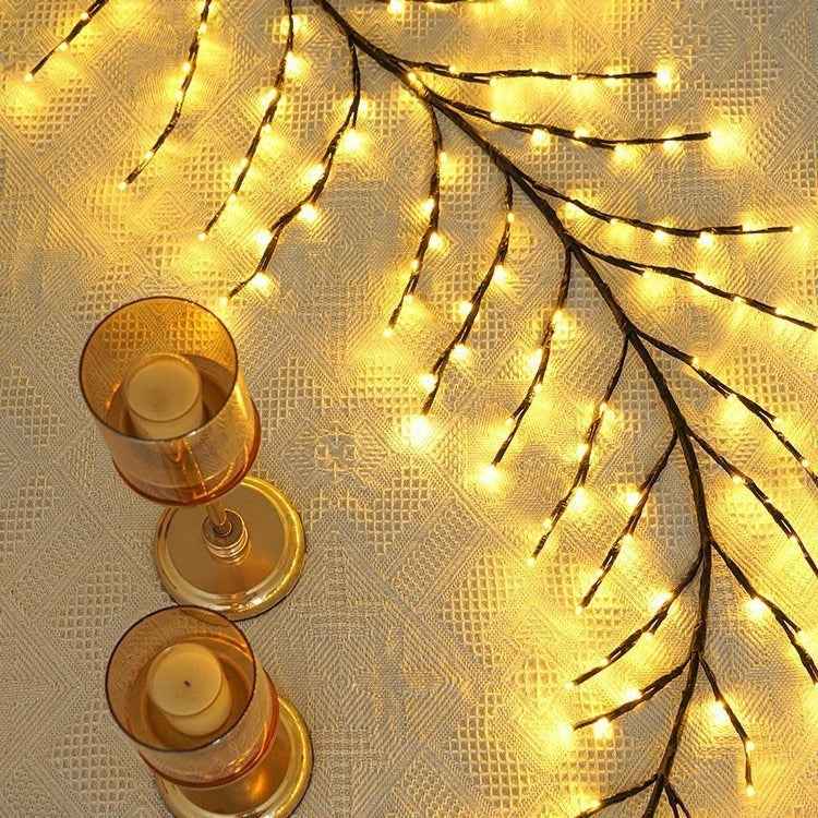 LED Christmas Leaves Rattan Lamp 1.8m - 180 Lights Indoor Bedroom Decoration with 8 Functions - DropOnline.co