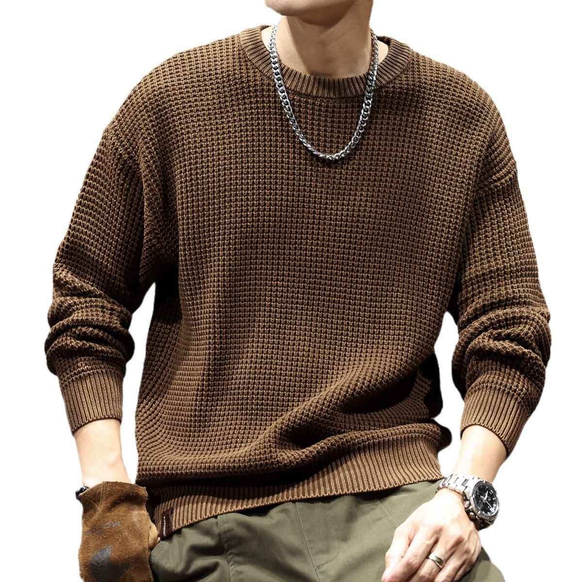 Thick Needle Retro Men's Loose Bottoming Round Neck Sweater
