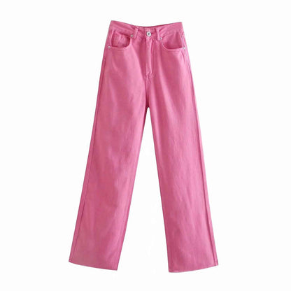 Women's High Waist Colorful Jeans Loose Slimming Wide Leg Pants