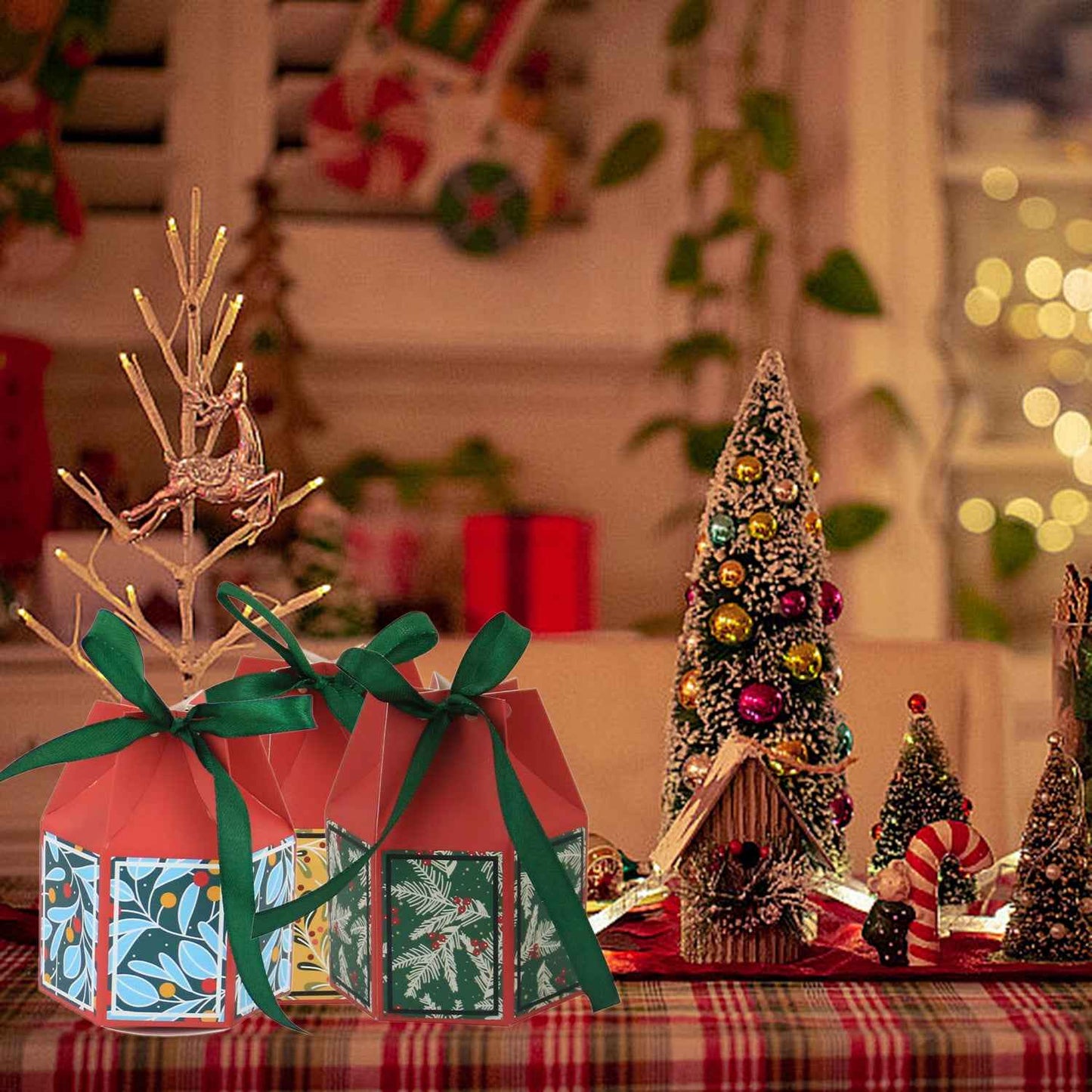 Christmas Treat Boxes with Ribbons - 20 Pack Festive Gift Boxes Set - DropOnline.co