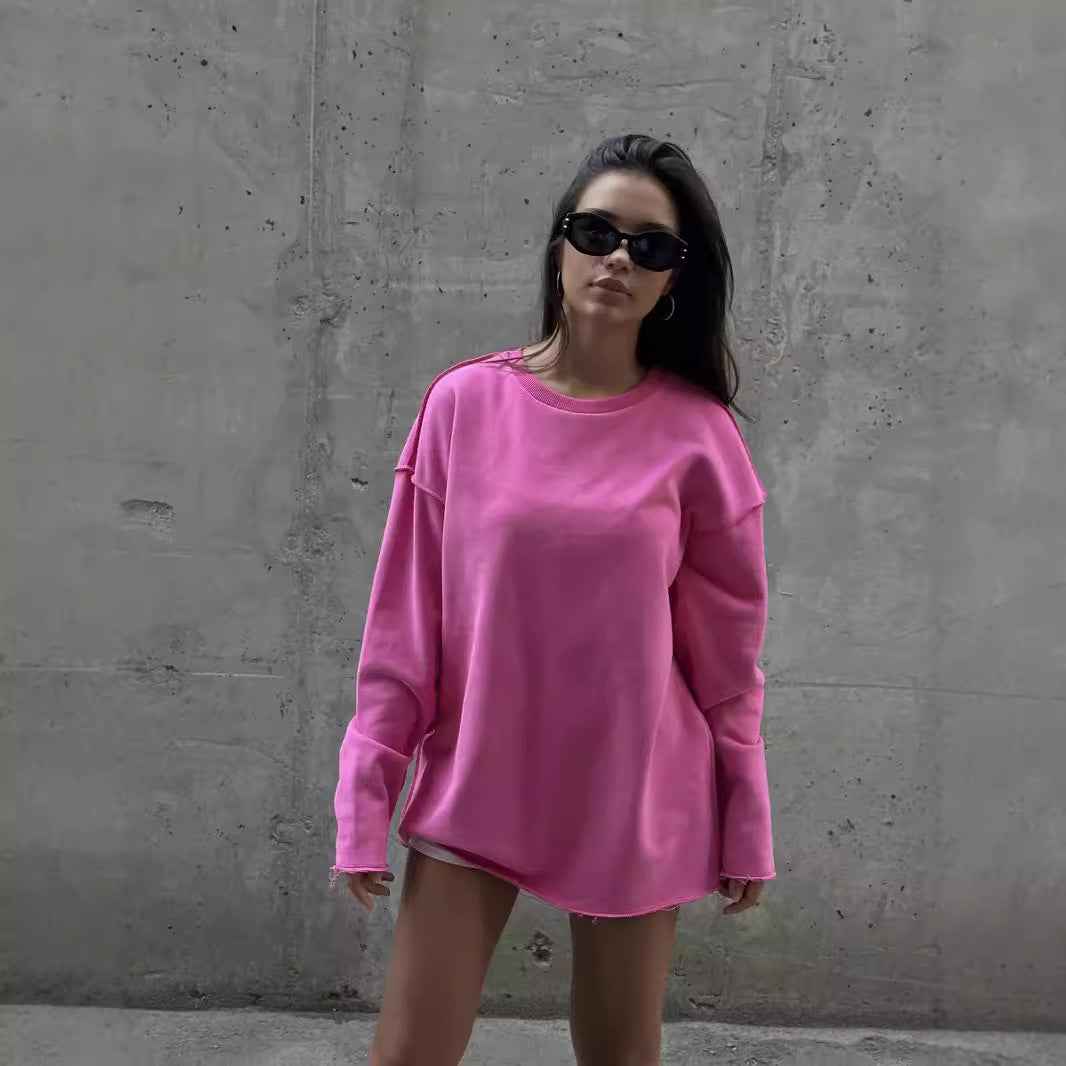 Casual Solid Color Round Neck Long Sleeve Sweatshirt