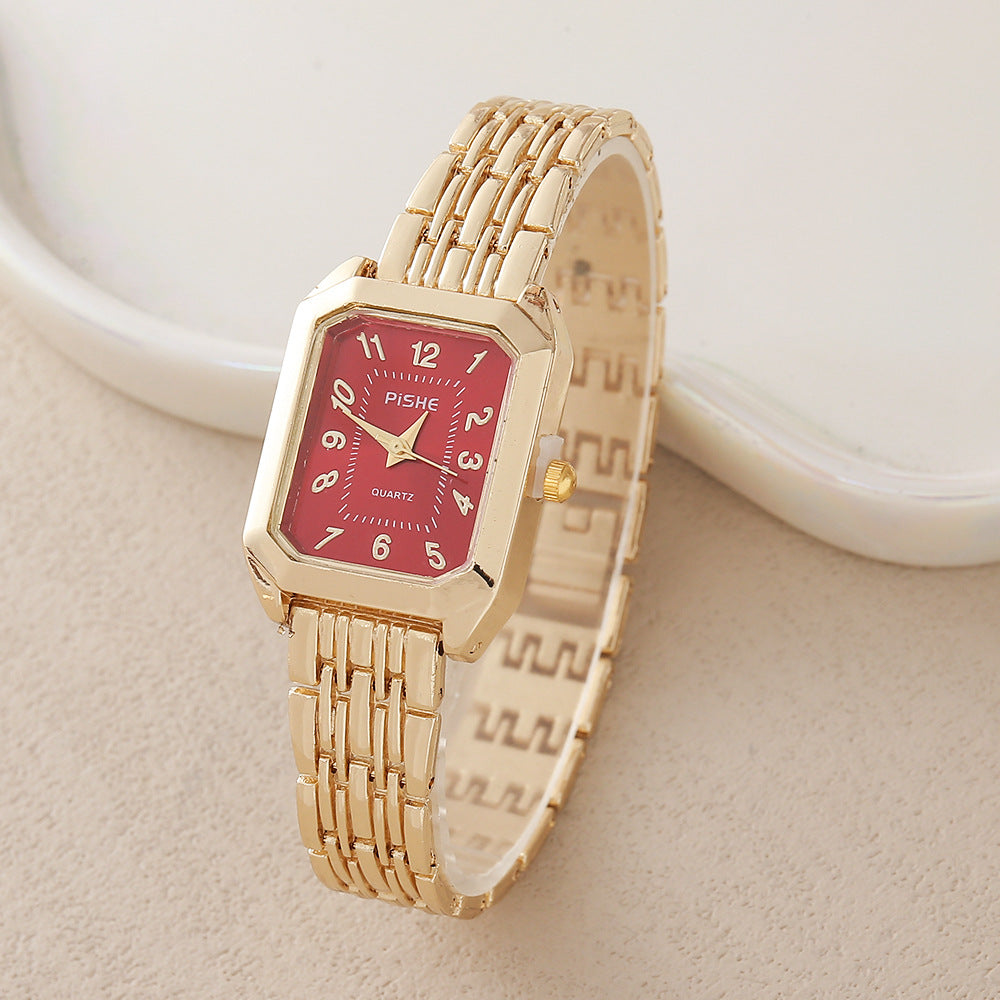 Gold Steel Band Quartz Watch - Elegant Bracelet Timepiece