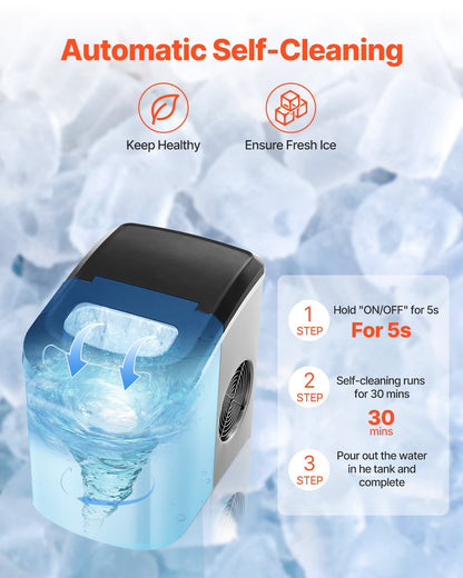 Portable Countertop Ice Maker 33Lbs/24H Self-Cleaning With Scoop Basket Home Bar