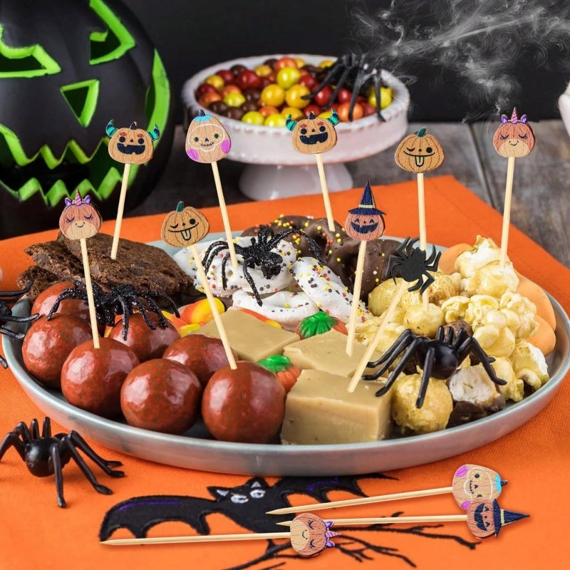 Halloween Pumpkin Bamboo Cocktail Picks - Decorative Party Toothpicks